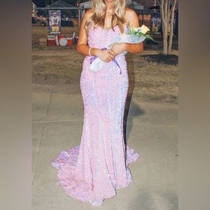Portia and Scarlet pink strapless prom dress